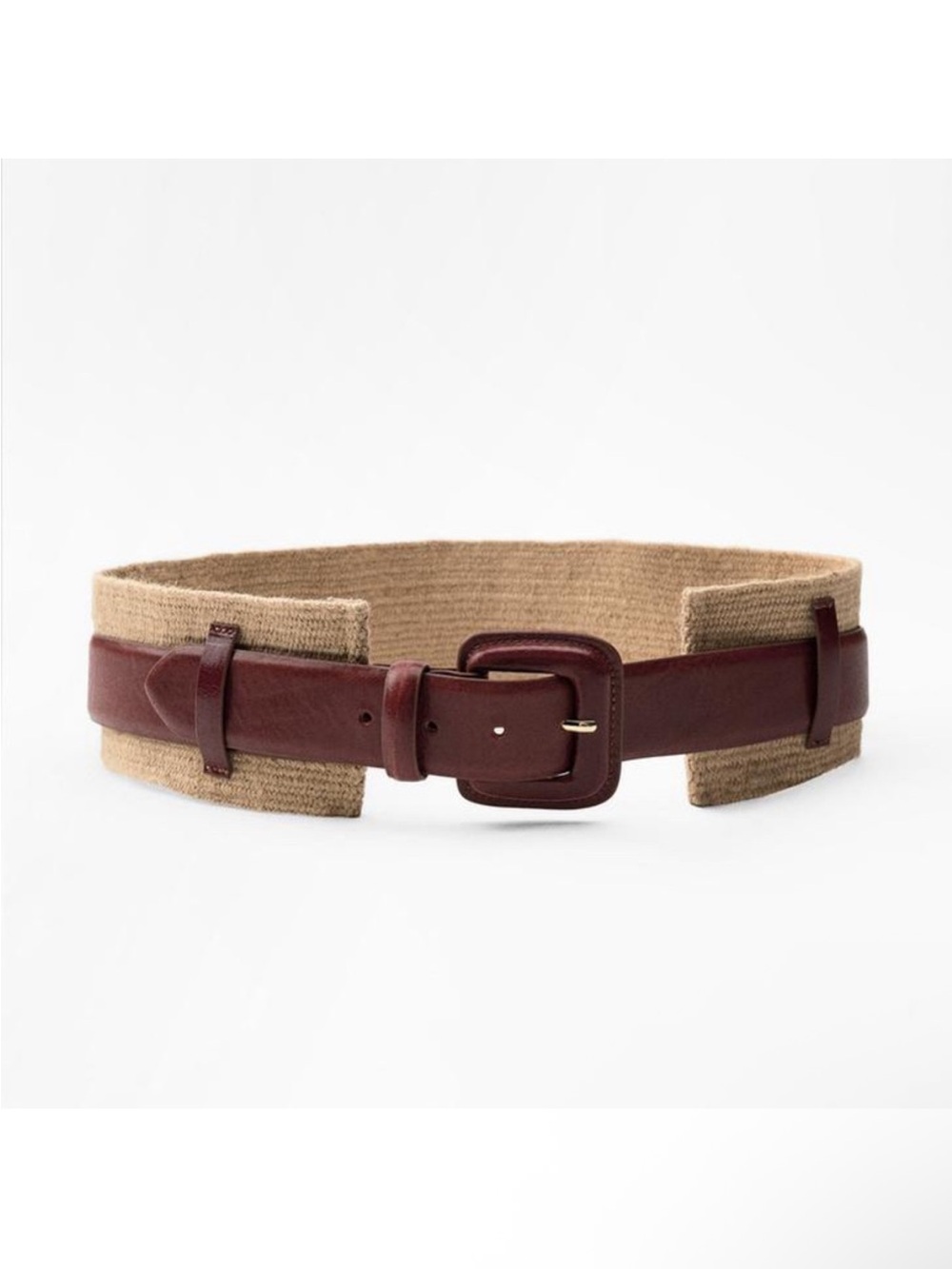 Zara 100% Genuine Leather and jute brown and beige cream Belt Sz.80